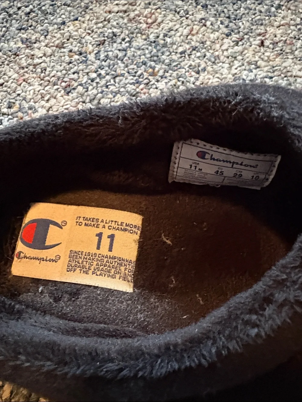 Champion Kids Black Slip-On Footies with Blue and Red Logo